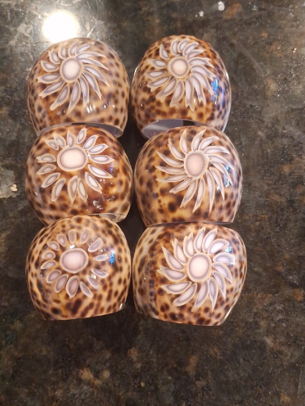 Retro Cowrie Shell Napkin Rings Print Ceramic Napkin Rings - Set of 6 - Brown
